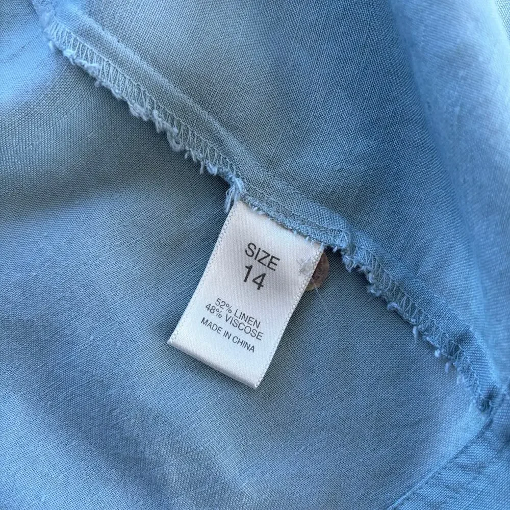 90s Vintage Anne Brooks Petite Linen Blend Sleeveless Button Up Blouse Size 14 - Picture 10 of 12